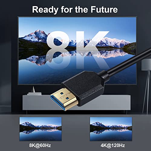 Qaoquda 8k HDMI kabl, 4ft HDMI 2.1 muški za muški 90 stupnjeva ugao spiralni eksterik, velike podrške za velike
