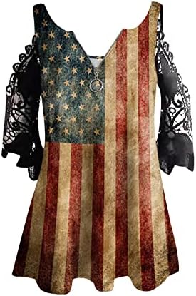 Top djevojke Ljetna jesenska odjeća Y2K kratki rukav čipka pamuk američka zastava Grafički zatvarač