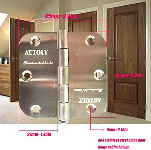 AUTOLITE Šarke od nehrđajućeg čelika, 3-1 / 2 Unutarnje šarke pogodne za drvena vrata, toalete, sobe itd