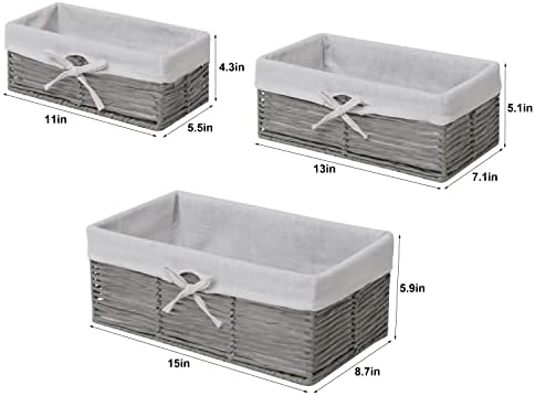Sopsele Set od 3 pletene korpe za odlaganje za organizovanje ručno tkanih korpi papirne korpe