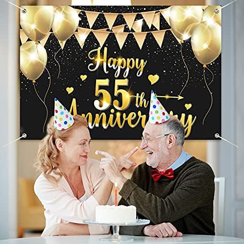 HAMIGAR 6x4ft Happy 55th Anniversary Banner Backdrop - 55 dekoracija za godišnjicu braka potrepštine za zabavu-crno