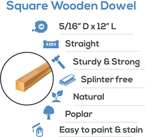 Drvene kvadratne šipke za Tiple 5/16 inča x 12 pakovanje od 25 drvenih zanatskih štapova za zanate i