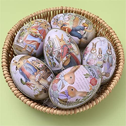 Trurendi 2023 Vintage Uskršnje limenke, slatki zeko štampanje Metal Easter Eggshell Style Candy Box Conpresent