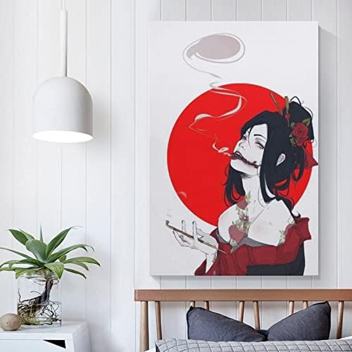 Japanska gejša Poster minimalistički soba estetski Poster Azijska pušačka djevojka zidna Umjetnost platno