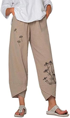 MMKNLRM Labave posteljine casual pantalone Ženske modne pamučne otiske i hlače široke noge Radne