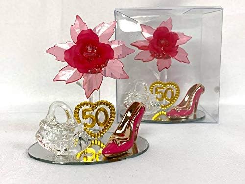 50. rođendanska zabava akrilna cipela za cipele sa Fuchsia Cvijetom u Clear Box 10 CT