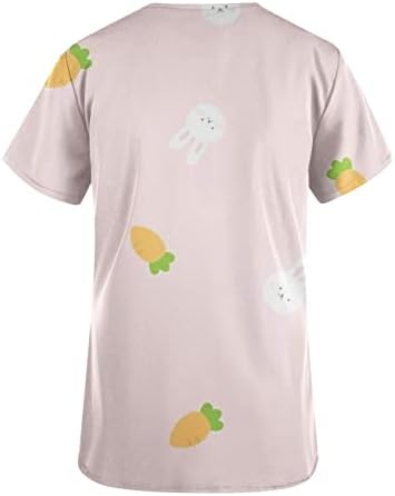 Ženski Uskršnji piling vrhovi radna uniforma majice slatka zečja jaja Print kratki rukav V-izrez