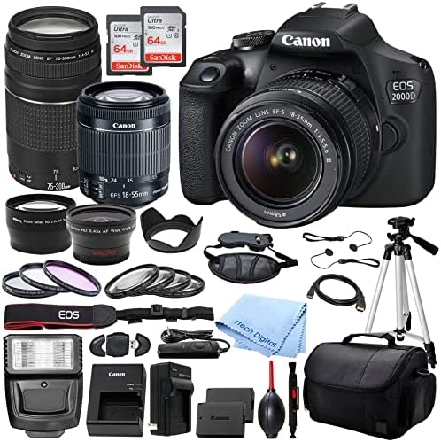 Canon EOS 2000D DSLR kamera sa EF-S 18-55mm DC III & 75-300mm III objektivi & Deluxe accessory Bundle – uključuje: