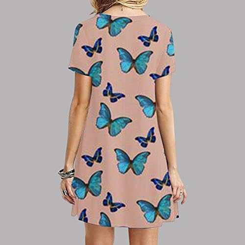 Ženska ljetna haljina 2023 Casual leptir Print Crew vrat kratki rukav labava Mini tunika Dress Shirt Dress