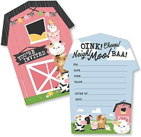 Velika tačka sreće Djevojka Farm životinja - oblikovane pozivnice za popunjavanje - ružičaste kartice za