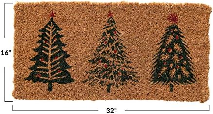Creative Co-op 32 L X 16 W Natural Coir Doormat sa božićnim drvećem ©