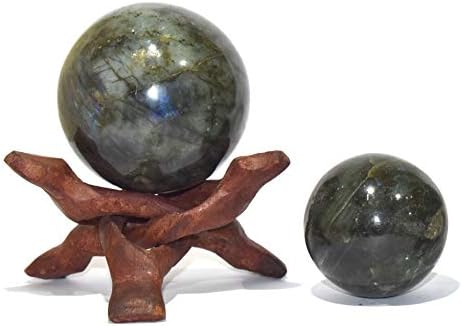 Iscjelitelji4u sfera labradorite veličine 2,5-3 inča i jedna drvena kuglasti štand prirodne