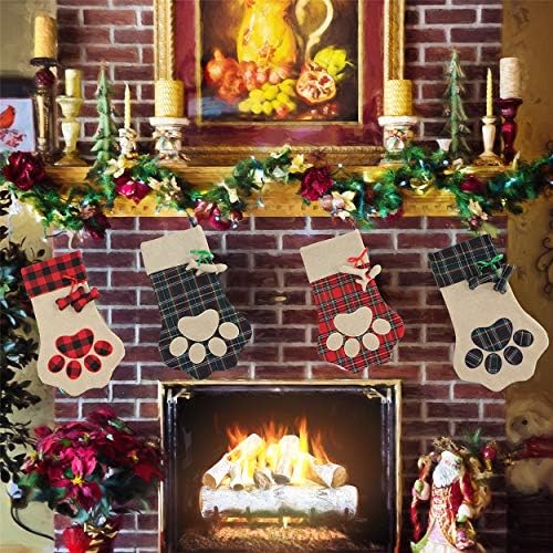 Xiaxicole Božićne čarape za mačju pse 2poeleke Burlap Paw Čarape za kućne ljubimce bivole Pleaid Santa