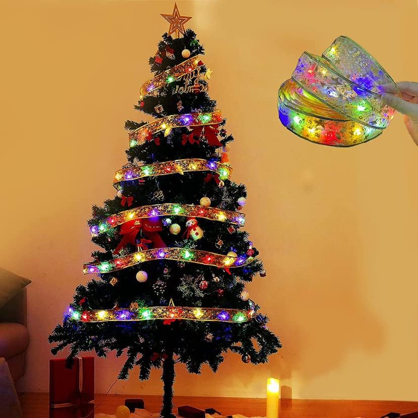 16,5 ft 50 LED ukras božićnog stabla, zlatno ožičeno čisto svjetlo uzbrdo sa šarenim LED, pribora