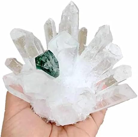 Yalych 600g-780G bijeli kristalni kvarcni kamen klastera zelena tačka 1pc Početna Dekorativni kamenje