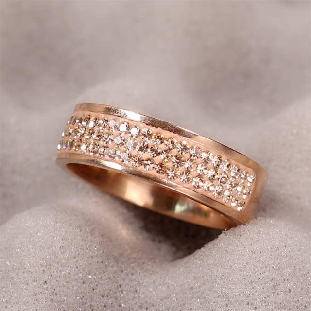 Koleso Rose Gold poznati brend Cirkon prsten 8mm polukrug tri reda Kristal 316L prstenje za žene muškarci-68923