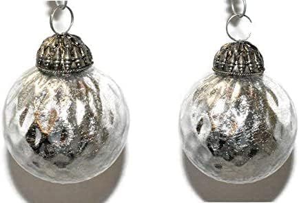 2pc Set lijepa 3 srebrna metalik udubljena staklena lopta sa ukrašenim srebrnim gornjim božićnim ukrasima