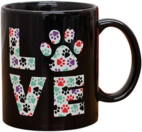 Elanze dizajn Love Word Colorful Pawprints na crnoj 11 oz Keramičko kamena šalica za kavu