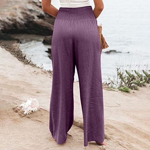 ZEFOTIM lanene pantalone za žene sa visokim strukom široke noge labave Palazzo pantalone Ležerne plaže trendi
