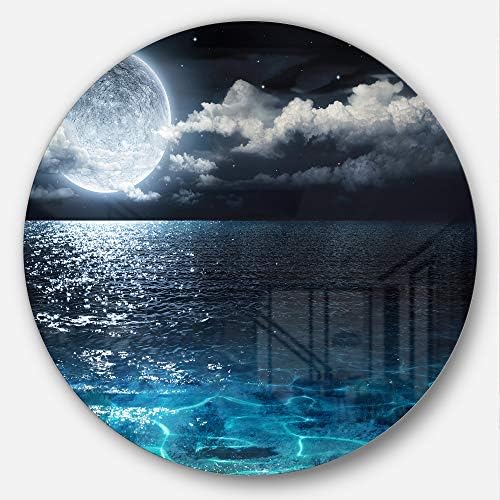 Designart MT9653-C11 romantični puni Mjesec nad morskim pejzažom Photo Circle Wall Art, 11 x