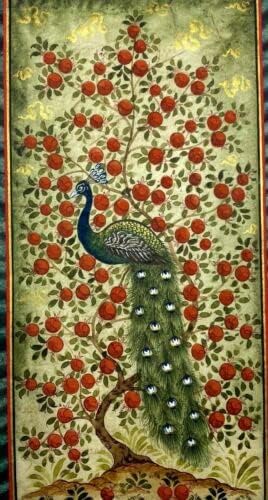 Minijaturna slika perzijski umjetnički rad svileni papir ručno rađeno Drvo života 9, 6x5, 3