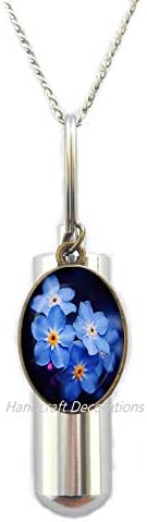 HandcraftSecorations plavi cvjetovi stakleni urn.Flowers kremiranje urn ogrlica.Flowers nakit, rođendanski