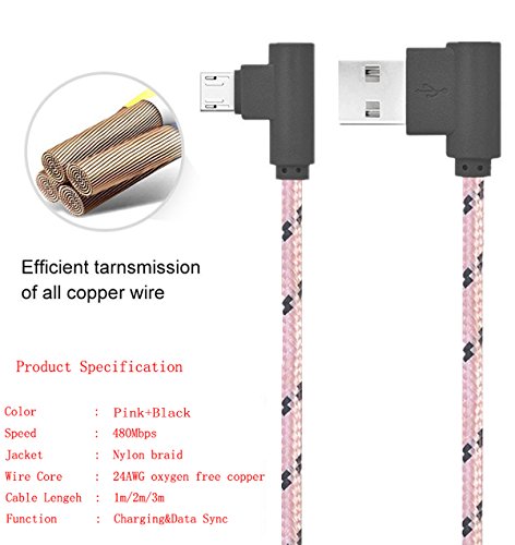 Micro USB kabl za mirnog kuta, 90 stupnjeva Android punjač, ​​USB do mikro kabela najlonska pletenica