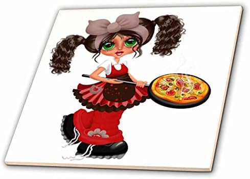3drose slatka italijanska djevojka sa ilustracijom pizze-pločice