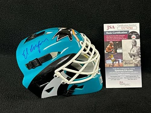 Ed Belfour potpisao San Jose Sharks Riddell Mini golmanska maska JSA COA UU74702 - potpisani NHL šlemovi
