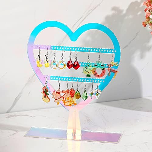 Qunclay držač za minđuše Rainbow Heart Shaped nakit displej sa rupama 2 nivoa stalak za minđuše za djevojčice