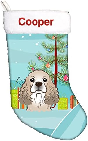 Caroline's bysures bb1588csemb božićno drvce i koker španijel personalizirano božićno čarapa, kamin