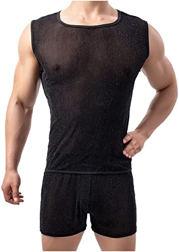 Mens mišićna majica bez rukava za trening TOP mišić Pogledajte kroz bluzu Čvrsta boja o vratu Slim