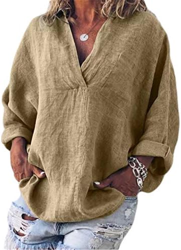 ANDONGNYWELL ženska majica s V-izrezom Casual Ležerne prilike s dugim rukavima Labave košulje Tunika pulover
