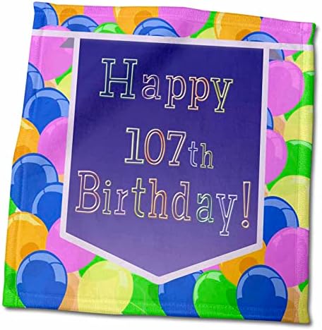 3drozni baloni sa ljubičastim banerom sretni 107. rođendan - ručnici