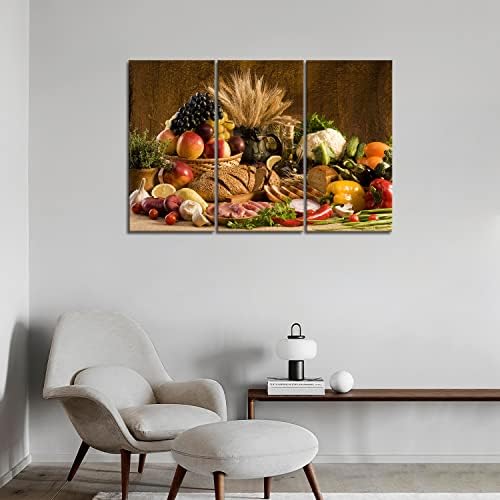 Prvi Zid Art-Braon Svježe Hrane Grožđa Jabuka U Korpi Hljeb Luk Mali Paradajz Slatki Biber Karfiol Pšenica