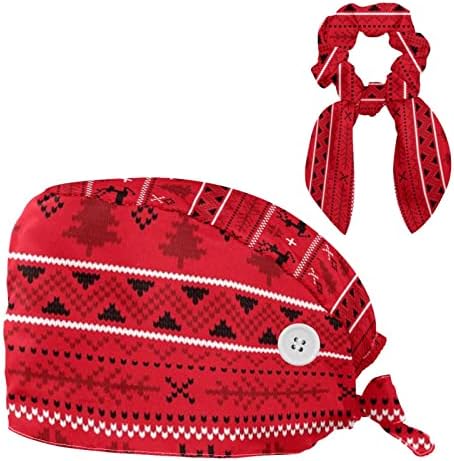 Crvena pletena božićna uzorka Radna kapija stabla sa tipkama Podesiva bouffant šešir uniseks kape za čišćenje