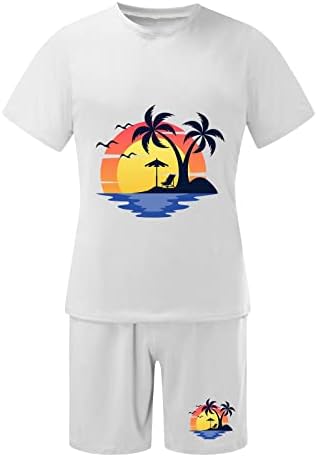 Walldor Muške ljetne atletičke modne tropske tiskane odjeće majice i kratke hlače za vrat i kratke