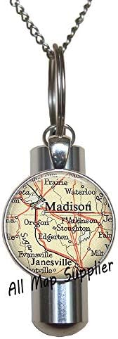 AllMapsupplier modna kremacija urna ogrlica, Madison, Wisconsin Map urn, madison kremacija urna ogrlica,