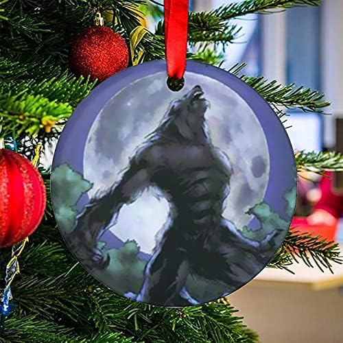ArogGeld okrugli keramike Halloween i zahvalnosti Ornament poklon vukodlak zavija na Mjesec Ornament