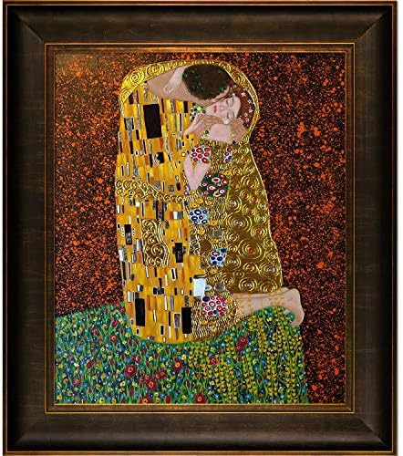 La Pastiche KLG1839-FR-939320X24 Kiss Fullview metalik ukrašeno umjetničko djelo Gustava Klimta sa bronzanim