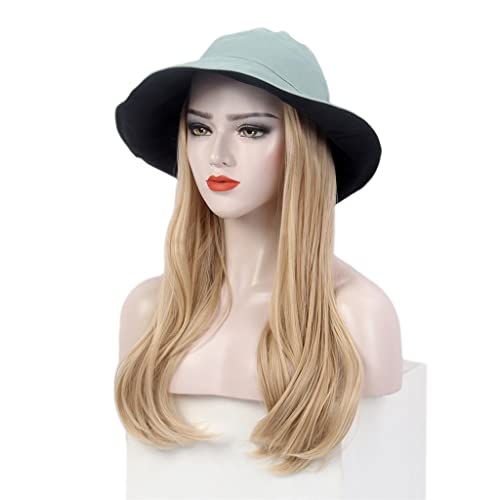HOUKAI modni ženski šešir za kosu zelena nijansa Ribarski šešir perika duga ravna Zlatna perika šešir