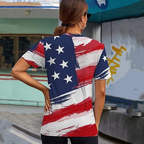 Žene patriotske majice Dan neovisnosti Stripe Stripes Resipted Ljetni casual okrugli vrat kratki rukav