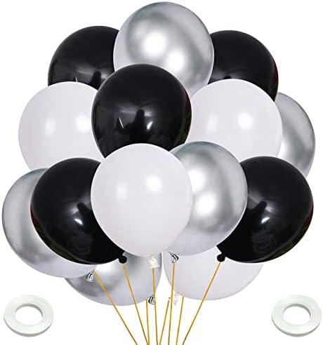 52pcs set balona - 12inch metalik srebrni balon i crni bijeli balon za lateks za rođendanski tuš