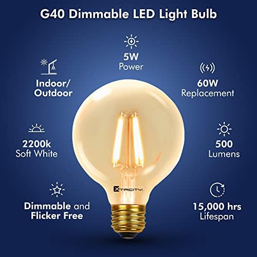 Xtricity LED Filament sa mogućnošću zatamnjivanja G40 Vintage LED sijalica Edison Style, 5W,