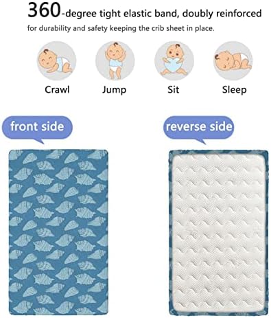 The Seashells Theed Opremljeni list krevetića, standardni madrac sa krevetom ugrađeni list mekani madrac madrac za mali toddler ugrađen za dječaka ili djevojčicu ili vrtiću, 28 x52, tamna tirkizna blijeda plava