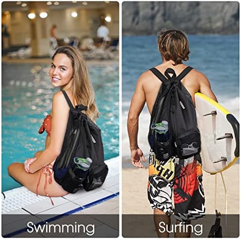 WANDF torba za plivanje mrežasti ruksak s vezicama s mokrim džepnim ruksakom za plažu za opremu za plivanje,