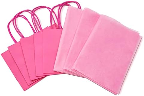 DjinnGlory 24 pakovanja Mini malih Hot Pink papirnih poklon kesa sa ručkama i 24 ružičastog maramice za rođendansko