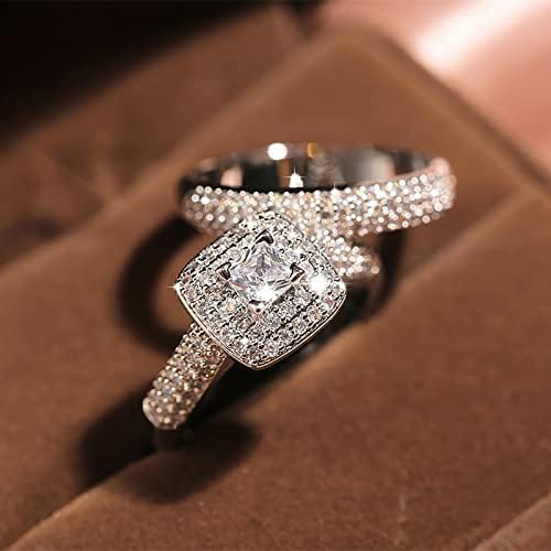 2pcs set par Princess Square Diamond set prsten modni luksuzni angažman vjenčanje za žene Funky Ring