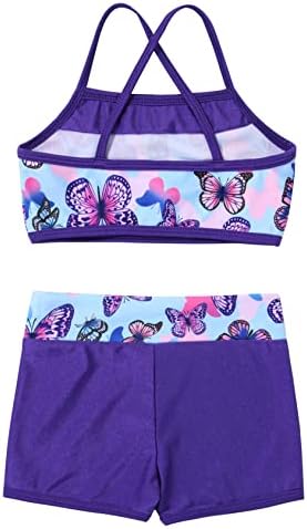 Daenrui Kids Girls 2pcs Sequins Crop Top sa kratkim tankinim kupaćem kostim baletom ples Gymnastika Sportska odjeća