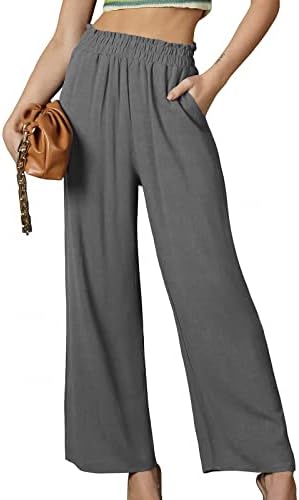 Annhoo dame Lanene hlače Ležerne prilike ravne pantalone ravne noge elastične struke Ljetne pantalone 2023 odjeća